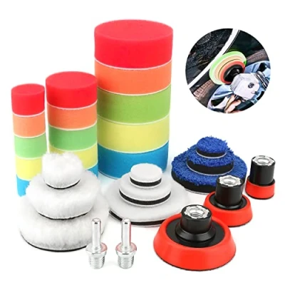 Image of Bestcool Polishing Pads for Drill, 29pcs Sponge Wool Waxing Buffing Kit Auto Car Polishers, with 2pcs M14 Drill Adapters Polishing, Sanding,