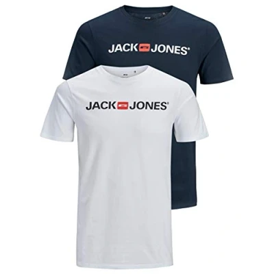 Image of JACK &amp; JONES Men&#039;s JJECORP Logo TEE SS Crew Neck, Dark Grey Melange/2 PACK W.POR, M