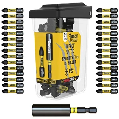 Image of 31 x SabreCut SCRPZ23231B 32mm PZ2 and 60mm Impact Bit Holder Magnetic Screwdriver Driver Bits Set Single Ended Pozi Pozidriv Compatible with Dewalt Milwaukee Bosch Makita Others
