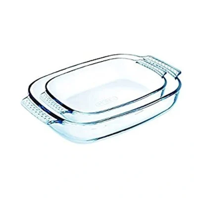 Image of Pyrex Classic Set of 2 Heavy Duty Rectangular Glass Baking Dishes 38 x 25 cm/30 19 cm