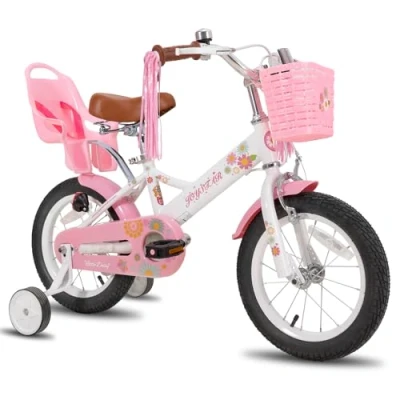 Image of STITCH 14 Inch Little Daisy Kids Bike for 3 5 Years Girls with Stabilisers &amp; Doll Seat, Princess Bicycle Basket Streamers, Years,White