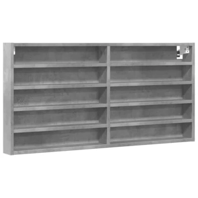 Image of vidaXL Concrete Grey Floating Wall Vitrine Cabinet/Engineered Wood Display Shelf for Living Room, Bedroom, Hallway 10 Shelves, Easy Maintenance 60 kg Capacity