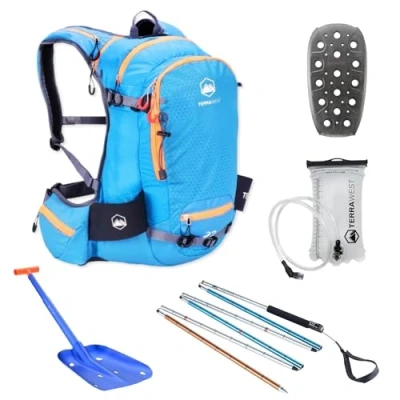 Image of TerraWest Core Avalanche Kit,Ski Backpack Including Recco &amp; Removable Back Protector, Hydration Bladder, Plus Shovel, 240 cm Quick Lock Probe, Backcountry Skiing, Snowboarding (Blue)