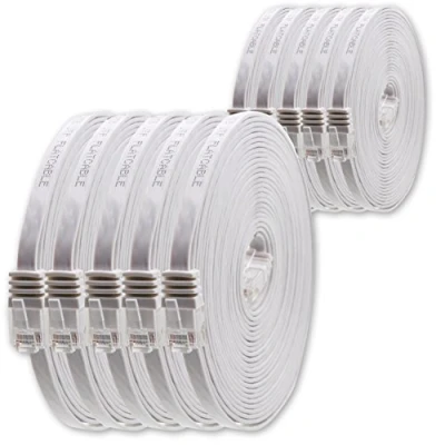 Image of 0,25m white 10 pieces Cat6 Ethernet cable flat network lan Cat 6 very thin and slim 1000 Mbit/s