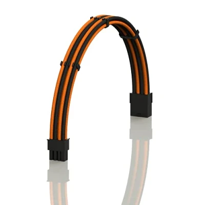 Image of LINKUP AVA 50cm PCI E 8 Pin (6+2) GPU PSU Power Supply Braided Sleeved Custom Mod PC Extension Cable w/Combs┃Strong &amp; Stiff Design┃Single Pack┃500mm OrangeBlack