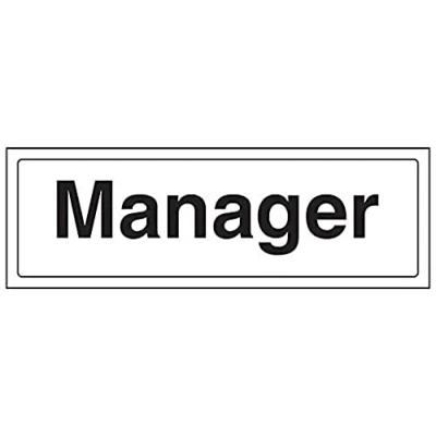 Image of V Safety Manager Door Sign 300mm x 100mm Self Adhesive Vinyl
