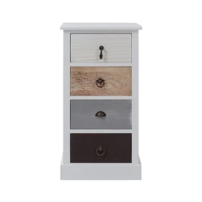Image of REBECCA Mobili Chest of Drawers Bedside cabinet 4 WILD Wood White Beige Brown Shabby Vintage Bedroom Living 69 x 37 27 cm (H W D) Art. RE4310