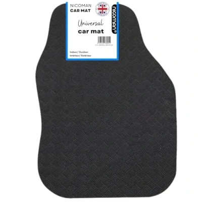 Image of Nicoman Car Mats Universal Black with Anti Slip, Performance All Weather Protection, Trim to Fit Rubber Floor Mat Carpet for SUV, Vans, Sedans, Trucks Waterproof, Made in UK (Driver side)
