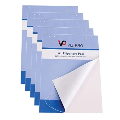 Image of VIZ PRO Standard Easel Pads, A1 Flipchart Paper Pad, 25 Sheets/Pad, 5 Pads/Pack