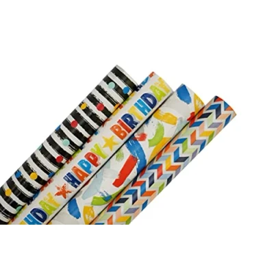 Image of 4 x 3M Happy Birthday Gift Wrapping Paper roll Suitable for Adult and Kids in Any Special Occasion, Wedding, or Christmas, Festive Decoration etc (Image May Vary)Total 12M