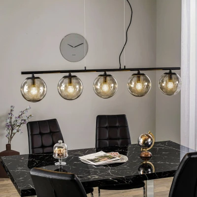 Image of Lucande Sotiana hanging light, 5 glass globes, black