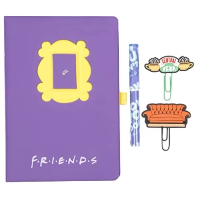 Image of Friends Stationery Supplies Merchandise &amp; Stationary Sets Notebook A5, Matching Pen, Silicone Paper Clips x 4 Gift Box Great Fun School Office Accessories