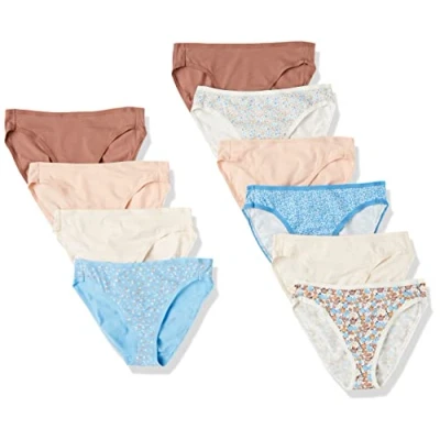 Image of Amazon Essentials Women&#039;s Cotton High Leg Brief Underwear (Available in Plus Size), Breathable, Pack of 10, Multicolour/Ditsy Floral/Dots/Floral, 14