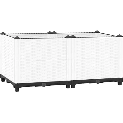 Image of vidaXL Raised Garden Planter 80x40x38 cm White Durable Polypropylene Flower Plant Pot, Spacious &amp; Stylish Rattan Pattern for Outdoor/Patio Use