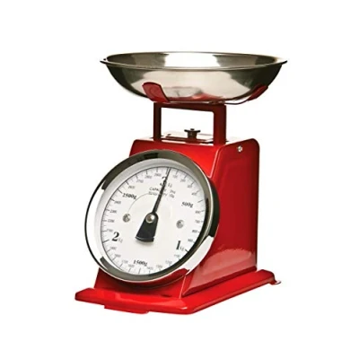 Image of Premier Housewares 3KG Retro Kitchen Scale Weighing Scales Cooking Stainless Steel with Bowl Baking Food for Weighing, Red