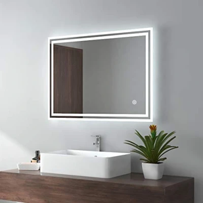 Image of EMKE Bathroom Mirror with LED Lights 800 * 600MM, Demister Pad, Smart Touch Switch, Illuminated Vanity auto off Function, Wall Mounted Mirror, IP44