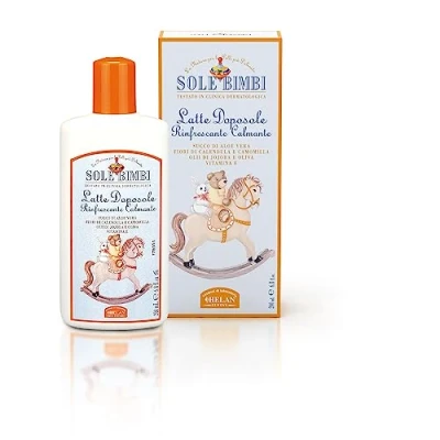 Image of Helan Sole Bimbi After Sun Lotion for Babies &amp; Sensitive Skin, Aftersun Milk Face and Body, Refreshing Baby with Jojoba Oil, Vitamin E, Aloe Vera Juice Chamomile Made in Italy, 200 ml