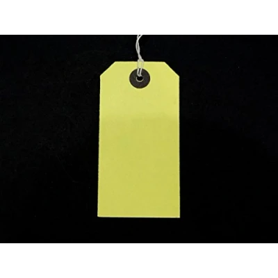 Image of Yellow Strung Tags 120mm x 60mm Reinforced Luggage Labels Tie On String Tag (50 Pack) Ivy