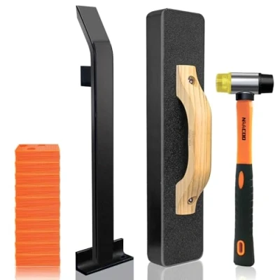Image of NAACOO Laminate Flooring Tools, Floor Installation Kit, Tapping Block for Vinyl Plank Flooring, Knock 1 2 Times, Heavy Pull Bar, 40pc Spacers, Rubber Mallet. Professional Tools