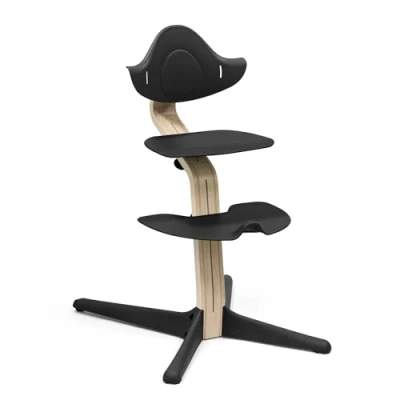Image of Stokke Nomi Chair, Black/Natural Inspires Active Sitting Tool Free, Seamless Adjustability Includes Stable Footrest &amp; Anti Tilt Wheels Holds Up to 150 kg