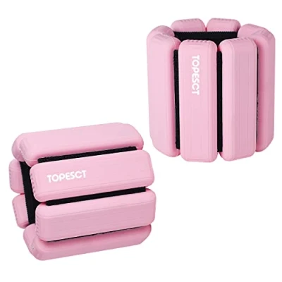 Image of TOPESCT Adjustable Wrist Weights Set of 2 (1lb Each) Wearable &amp; Ankle Bracelet for Yoga, Dance, Barre, Pilates, Cardio, Aerobics, Walking (1lb/each, Pink)