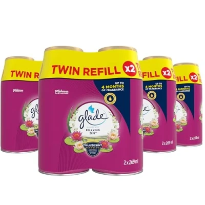 Image of Glade Automatic Air Freshener Refills, Room Spray &amp; Odour Eliminator, Relaxing Zen, Pack of 4 Duos (8 Refills x 269ml)
