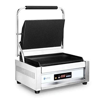 Image of Royal Catering RC C301 Gastro Contact Grill 2,200 W Ribbed 50 300 C Top Plate: 33 x 21 cm, Lower 34 23 cm