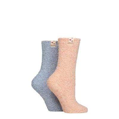 Image of Women&#039;s 2 Pair Elle Cosy Bed &amp; Slipper Socks Coral Blaze 4 8