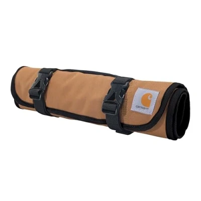Image of Carhartt 18 Pocket Utility Roll, Durable Water Resistant Tool Organization Roll Bag, Essential (Carhartt Brown)