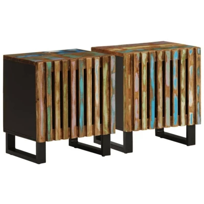 Image of vidaXL Bedside Cabinets 2 Pcs Solid Wood Reclaimed Industrial Style 40x33x46 cm Nightstands with Compartment and Drawer