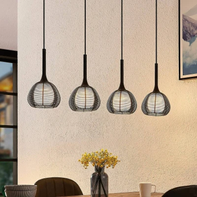Image of Lucande Tetira hanging lamp, 4 bulb, long, black