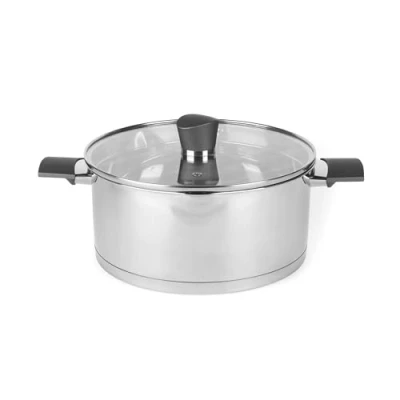 Image of Russell Hobbs RH01168EU7 Excellence 24 cm Stockpot Stainless Steel Cooking Pot, Glass Lid, Induction Suitable, Pouring Lip, Mirror Polished, PFOA Free, 4.8L Capacity, Ideal for Soups and Stews
