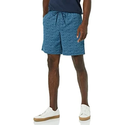 Image of Amazon Essentials Men&#039;s 8&quot; Inseam Relaxed Fit Drawstring Walk Short (Available in Plus Size), Navy Palm Leaf Print, XL