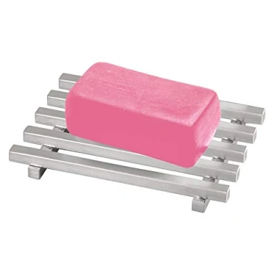 Image of iDesign Kyoto Soap Dish/Holder, Lattice Design, Made of Stainless Steel, Brushed Steel