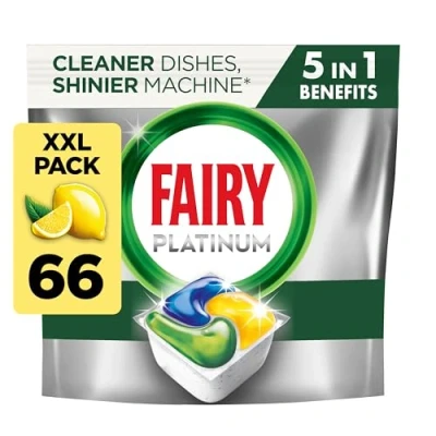 Image of Fairy Platinum Complete 66 Dishwasher Tablets, Lemon, For Tough Challenges, Even Removes Dried On Grease