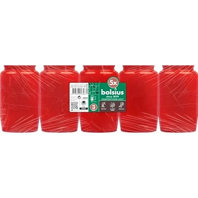 Image of Bolsius Grave Light Composition Red Pack of 5 Long Burning Time 45 Hours Funeral Candle &amp; Memorial Candles Clean Without Palm Oil