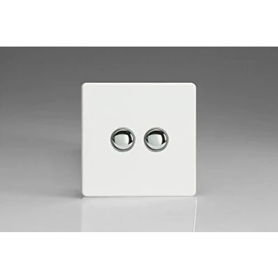 Image of Varilight 2 Gang 6A 1 or Way Push On/Off Impulse Switch Premium White XDQP2S