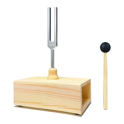 Image of omolly 432 Hz Tuning Fork Set with Wooden Resonance Box and Silicone Hammer, Aluminum Alloy Weighted Fork, Sound Healing Instrument for Healing, Yoga Therapy, Hearing Tests