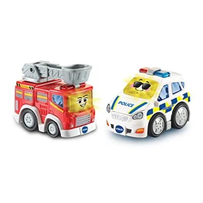 Image of VTech Toot Drivers 2 Car Rescue Pack with Fire Engine and Police Interactive Toddlers Toy For Pretend Play, Lights &amp; Sounds Boys Girls 12 Months, 2, 3, 4 + Years, English Version