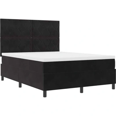 Image of vidaXL Box Spring Bed with Mattress &amp; LED Black 140x190 cm Velvet