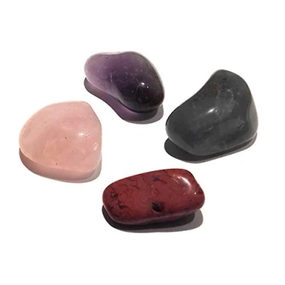 Image of Harmony and Balance Reiki Charged Crystal Tumblestone Pack 4 x Crystals, Rose Quartz, Amethyst, Green Aventurine Red Jasper Tumble Stone