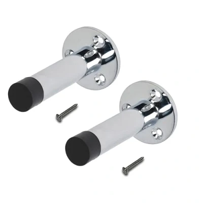 Image of Polished Chrome Door Stop Wall or Skirting Mounted Pack of 2 Durable Projection Design for Protection