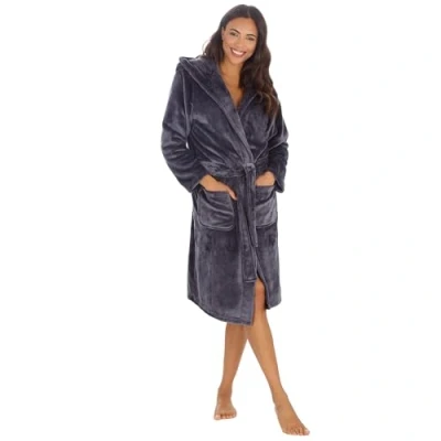 Image of Undercover Ladies Plain Fleece Hooded Robe 34B2102 Charcoal L