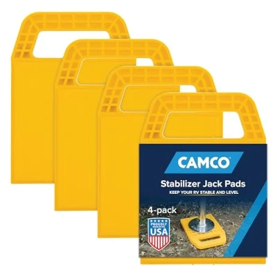 Image of Camco Camper/RV Stabilizing Jack Pads Features Interlocking Design &amp; Includes Handy Strap for RV Storage and Organization Molded of Strong UV Stabilized Polypropylene 4 Pack (44595)