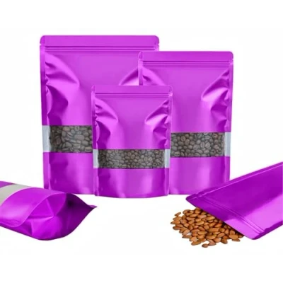 Image of Rimiko 50pcs Resealable Stand up Foil Pouches with Clear Window, Zipper Aluminum Ziplock Bags, Mylar Bags for Food Storage, Colorful Matte Packaging Candy Coffee Beans (Violet, 3.9&quot;x 5.9&quot;)