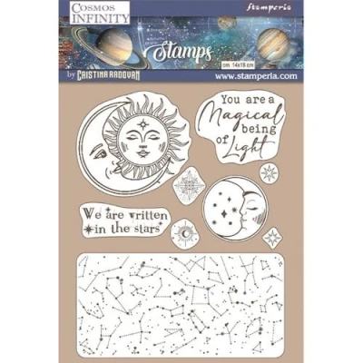 Image of Stamperia International HD Rubber Stamp Cosmos Infinity Sun and Moon, Grey, 14 x 18 cm