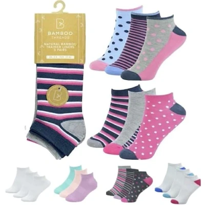 Image of OnlyBee 6 Pairs of Ladies BAMBOO Trainer Ankle Socks (Mixed)