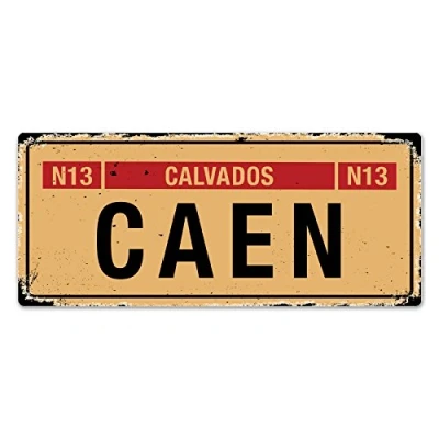 Image of WTF Caen WW2 Street Sign Sticky Pads Metal Wall Plaque Art Inspirational