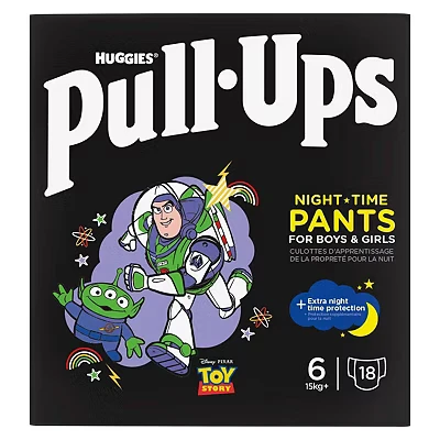 Image of Huggies Pull Ups, Trainers Night Nappy Pants for Boys, 2 4 Years Size 5 6+ Up Nappies (18 Training Pants) Extra Time Protection Support Consistent Potty Routines