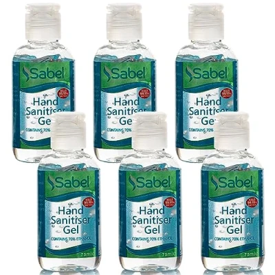 Image of Sabel Anti Bacterial Hand Sanitiser Gel, 6x75ml Quick Drying Kills 99.9% Bacteria with Viral Action Prevent the Spread of Germs (6 Pack)